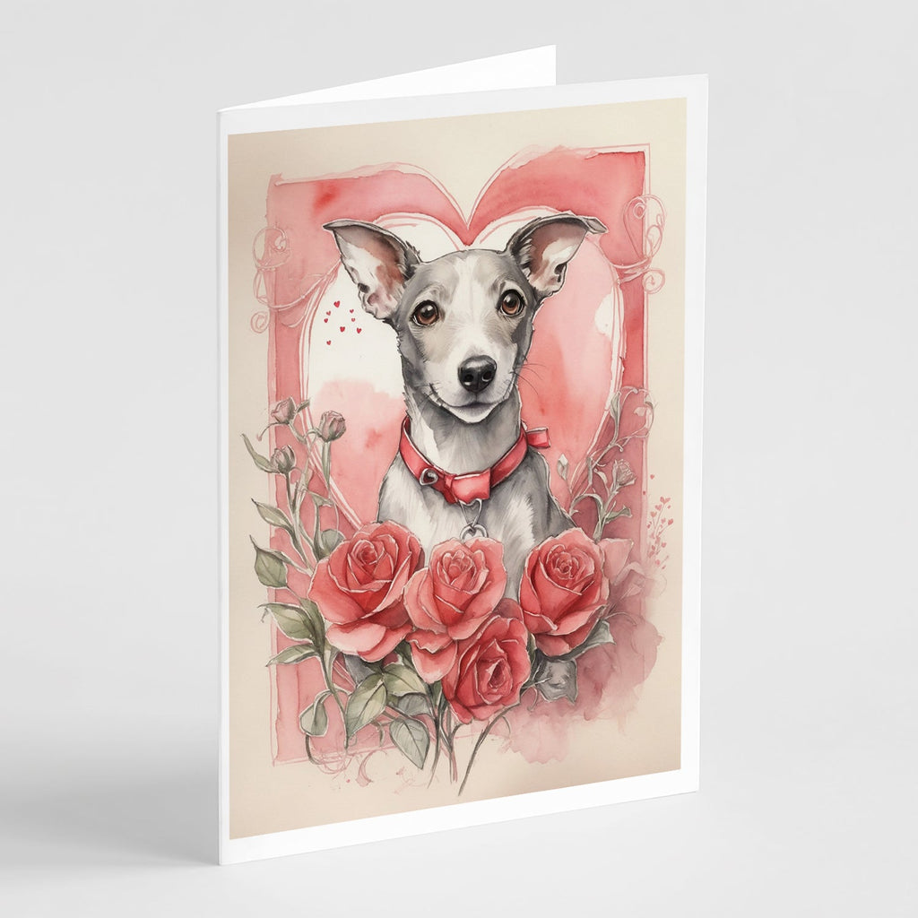 Whippet Valentine Roses Greeting Cards Pack of 8 Blank Cards with Envelopes Whimsical A7 Size 5x7