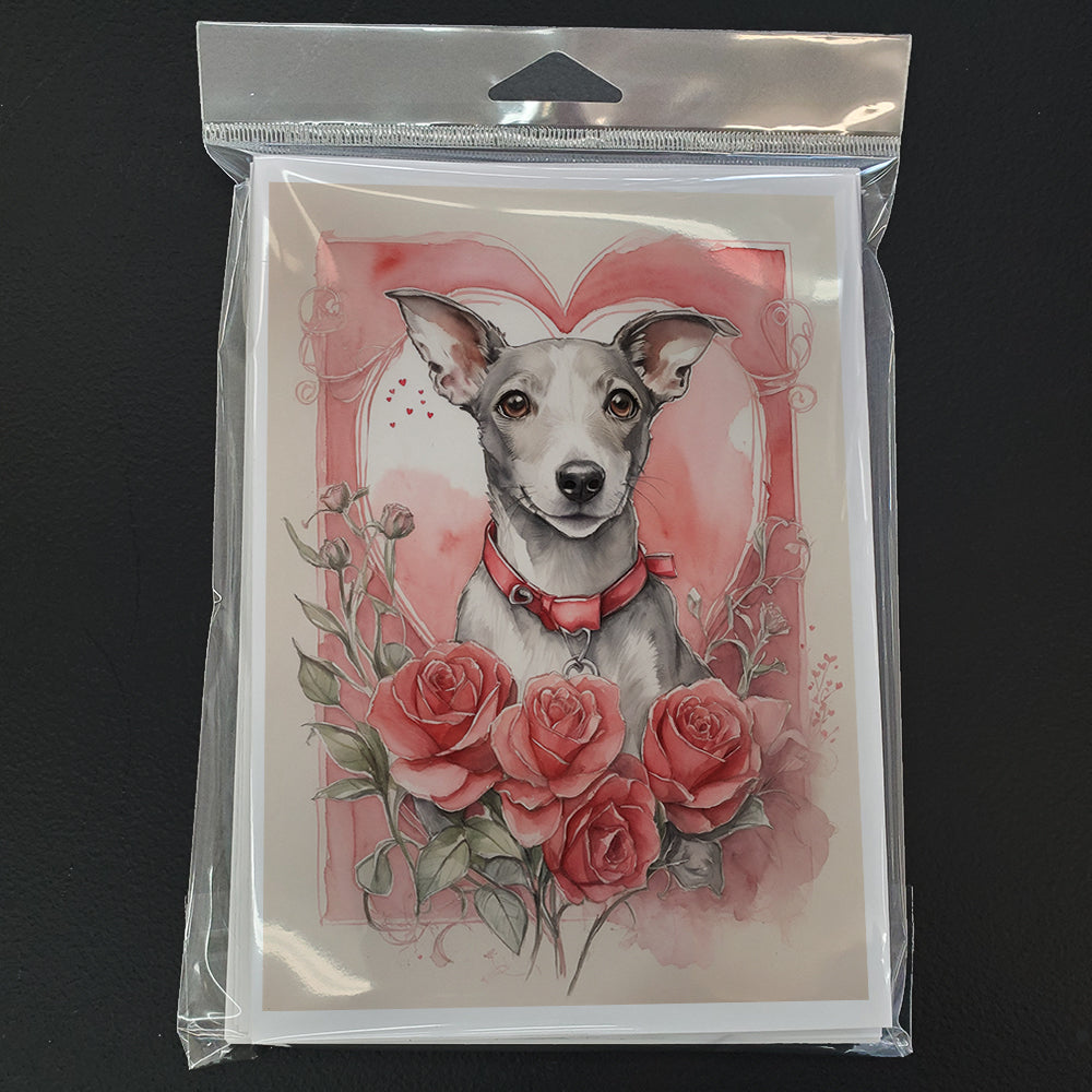 Whippet Valentine Roses Greeting Cards Pack of 8 Blank Cards with Envelopes Whimsical A7 Size 5x7
