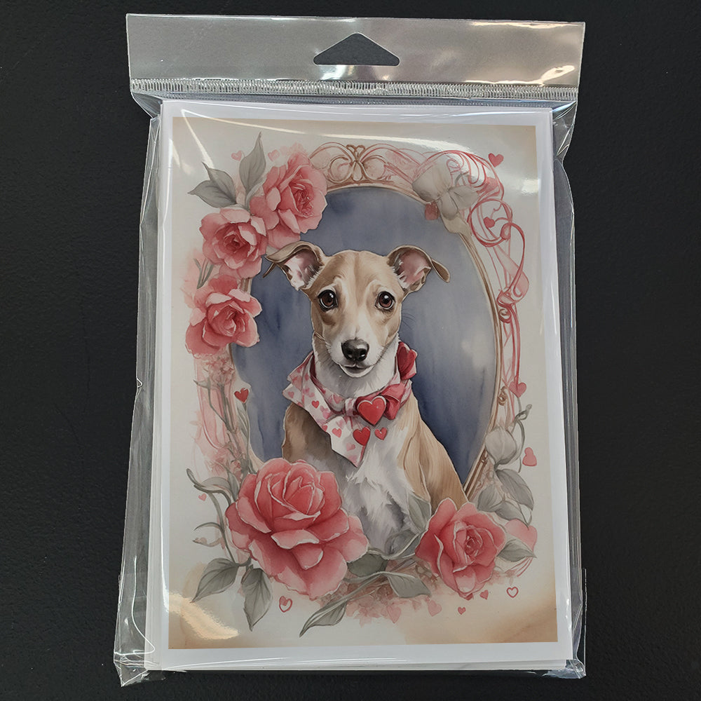 Whippet Valentine Roses Greeting Cards Pack of 8 Blank Cards with Envelopes Whimsical A7 Size 5x7