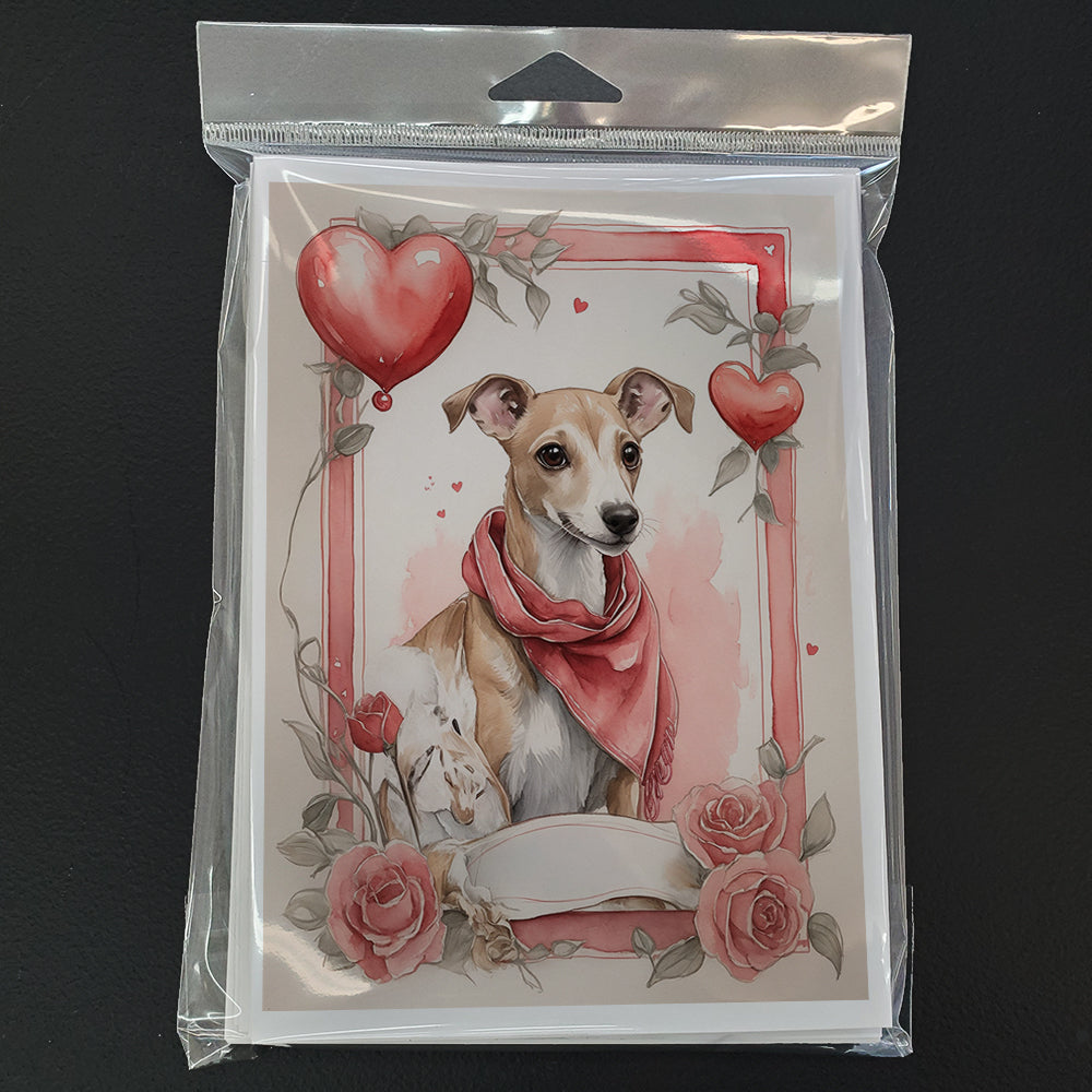 Whippet Valentine Roses Greeting Cards Pack of 8 Blank Cards with Envelopes Whimsical A7 Size 5x7