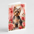 Yorkshire Terrier Valentine Roses Greeting Cards Pack of 8 Blank Cards with Envelopes Whimsical A7 Size 5x7