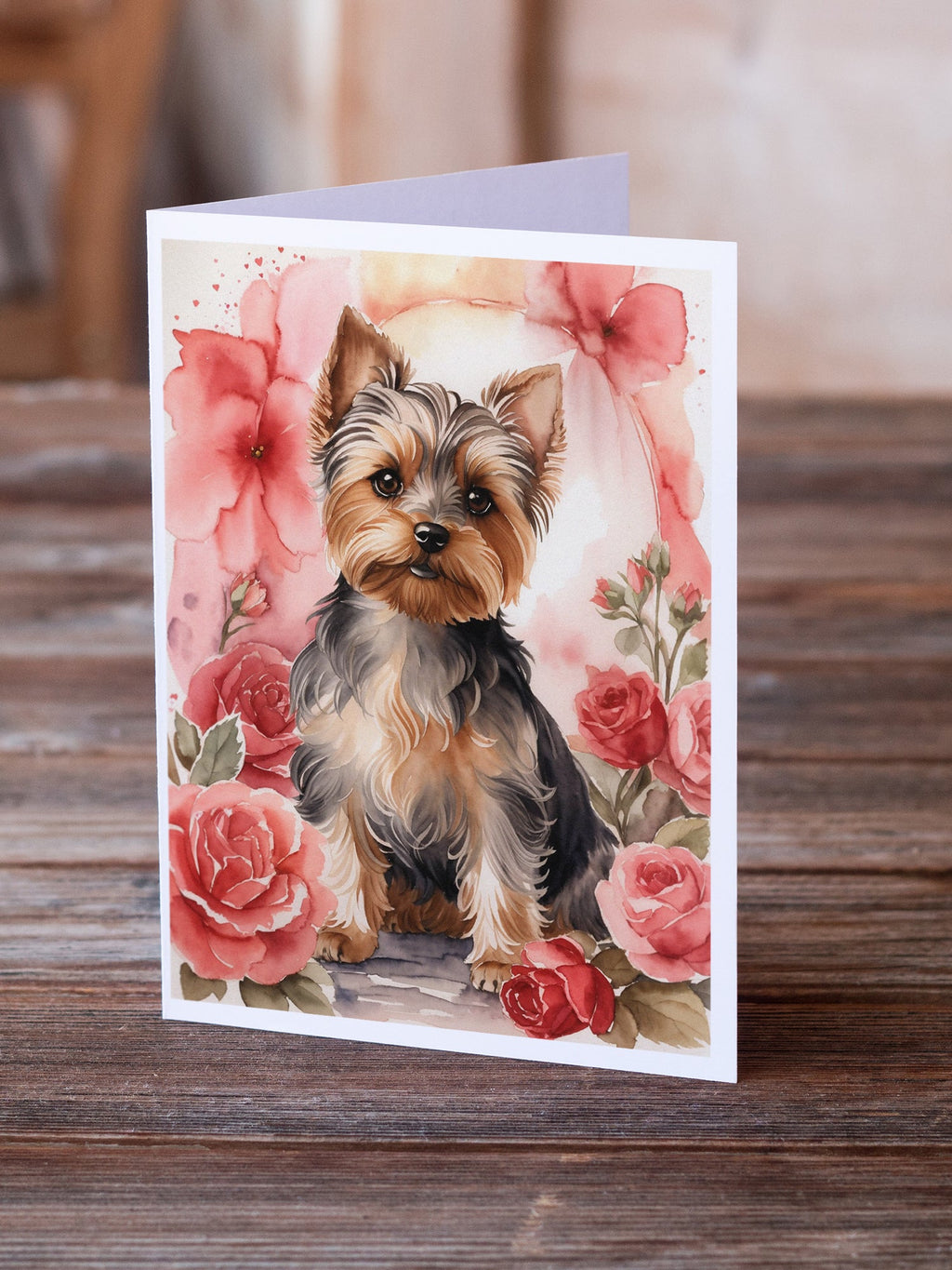 Yorkshire Terrier Valentine Roses Greeting Cards Pack of 8 Blank Cards with Envelopes Whimsical A7 Size 5x7