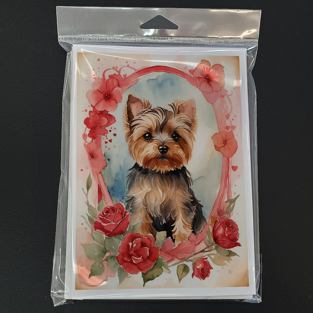 Yorkshire Terrier Valentine Roses Greeting Cards Pack of 8 Blank Cards with Envelopes Whimsical A7 Size 5x7