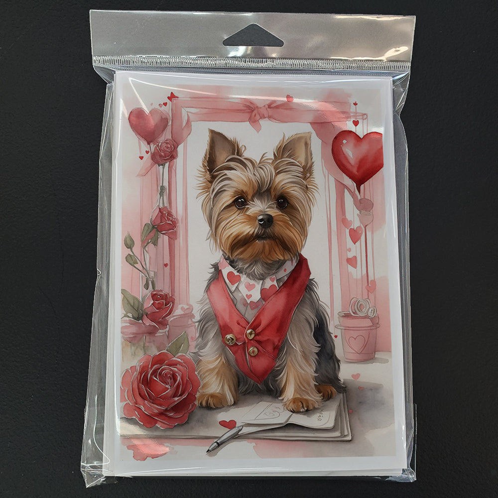 Yorkshire Terrier Valentine Roses Greeting Cards Pack of 8 Blank Cards with Envelopes Whimsical A7 Size 5x7