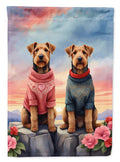 Airedale Terrier Two Hearts House Flag 28x40 Porch Sleeve Pole Decorative Outside Yard Banner Artwork Wall Hanging, Polyester