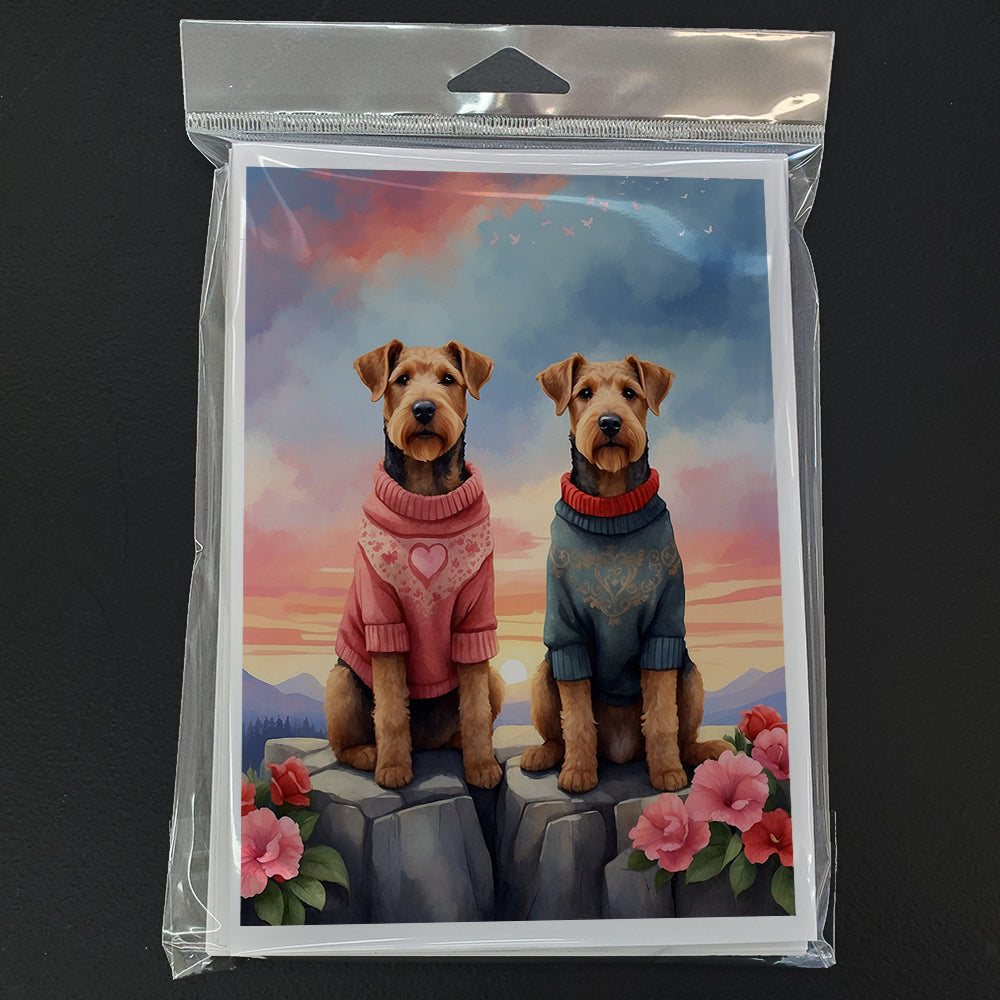 Airedale Terrier Two Hearts Greeting Cards Pack of 8 Blank Cards with Envelopes Whimsical A7 Size 5x7