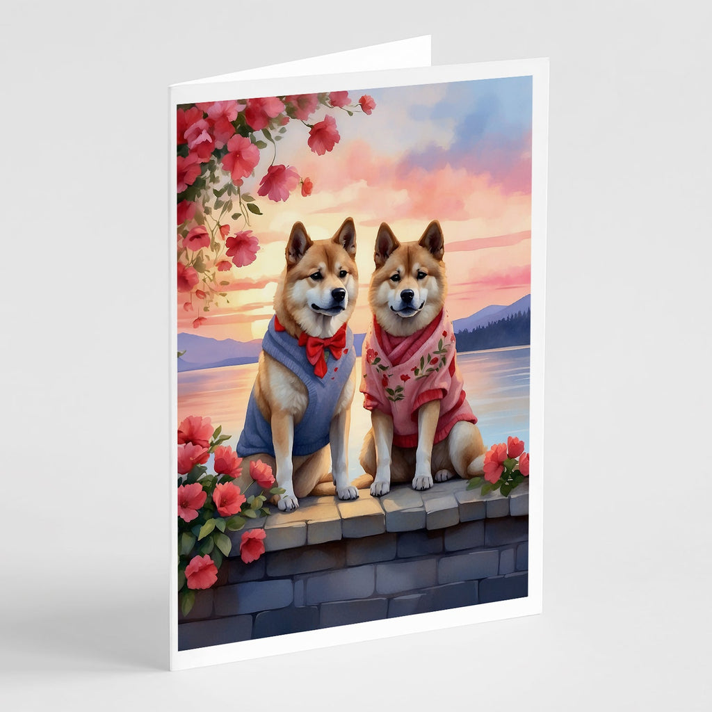 Akita Two Hearts Greeting Cards Pack of 8 Blank Cards with Envelopes Whimsical A7 Size 5x7
