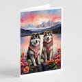 Alaskan Malamute Two Hearts Greeting Cards Pack of 8 Blank Cards with Envelopes Whimsical A7 Size 5x7