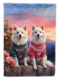 American Eskimo Two Hearts House Flag 28x40 Porch Sleeve Pole Decorative Outside Yard Banner Artwork Wall Hanging, Polyester