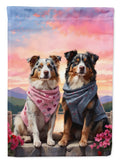 Australian Shepherd Two Hearts House Flag 28x40 Porch Sleeve Pole Decorative Outside Yard Banner Artwork Wall Hanging, Polyester