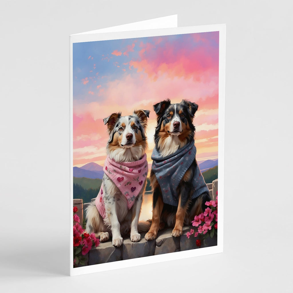 Australian Shepherd Two Hearts Greeting Cards Pack of 8 Blank Cards with Envelopes Whimsical A7 Size 5x7