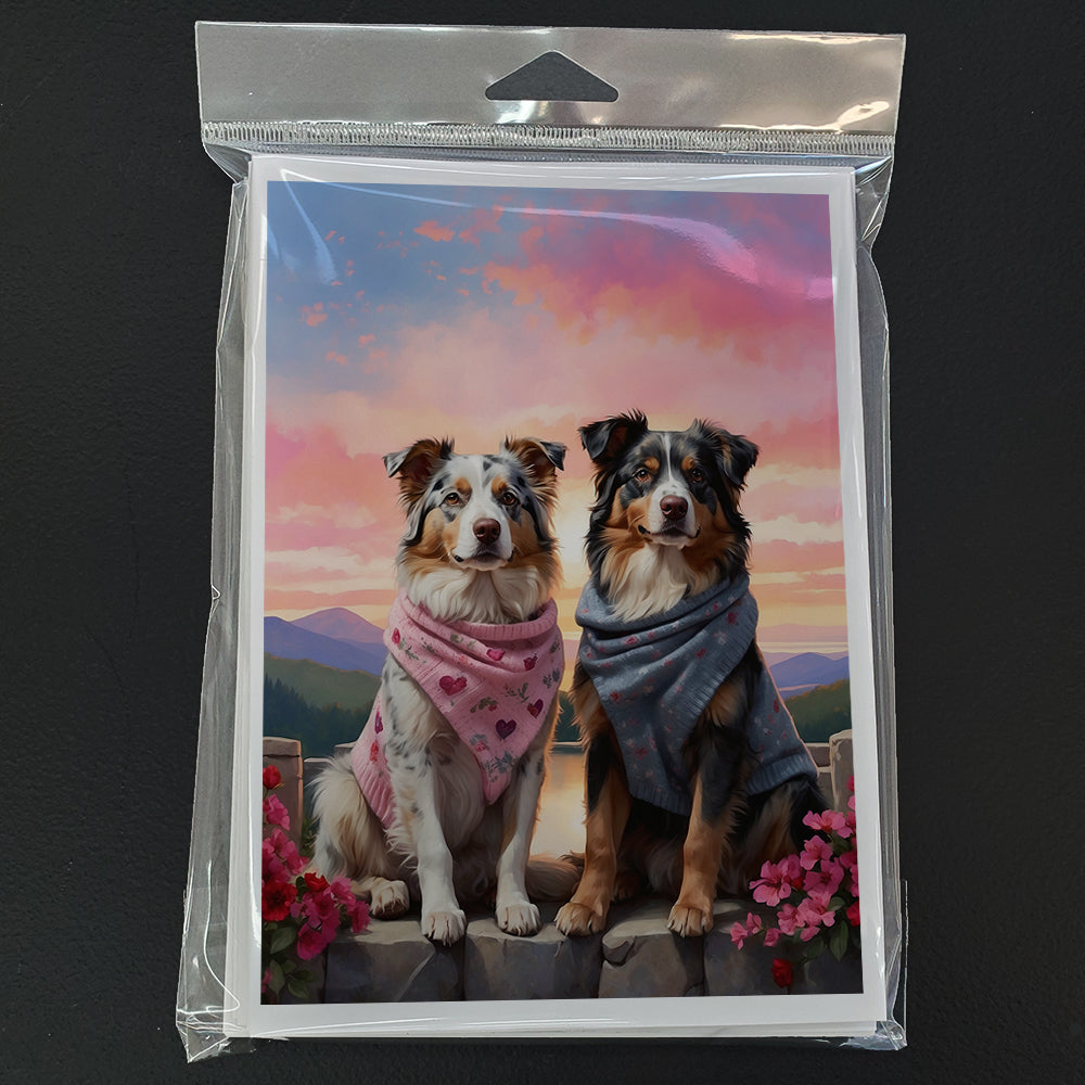 Australian Shepherd Two Hearts Greeting Cards Pack of 8 Blank Cards with Envelopes Whimsical A7 Size 5x7