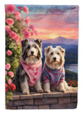 Bearded Collie Two Hearts House Flag 28x40 Porch Sleeve Pole Decorative Outside Yard Banner Artwork Wall Hanging, Polyester