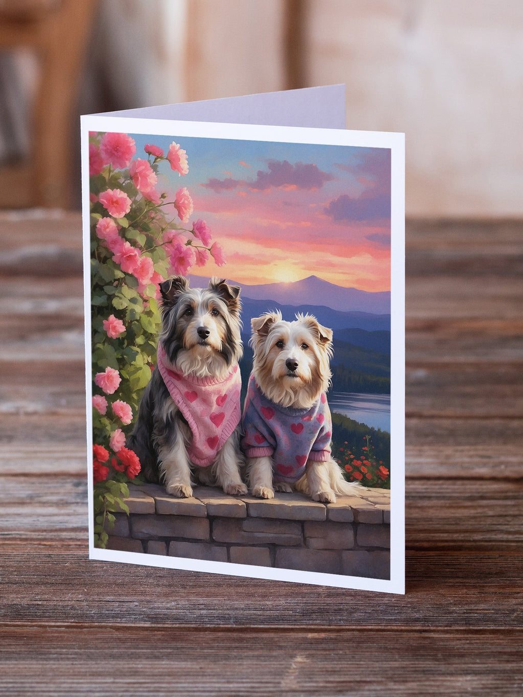 Bearded Collie Two Hearts Greeting Cards Pack of 8 Blank Cards with Envelopes Whimsical A7 Size 5x7