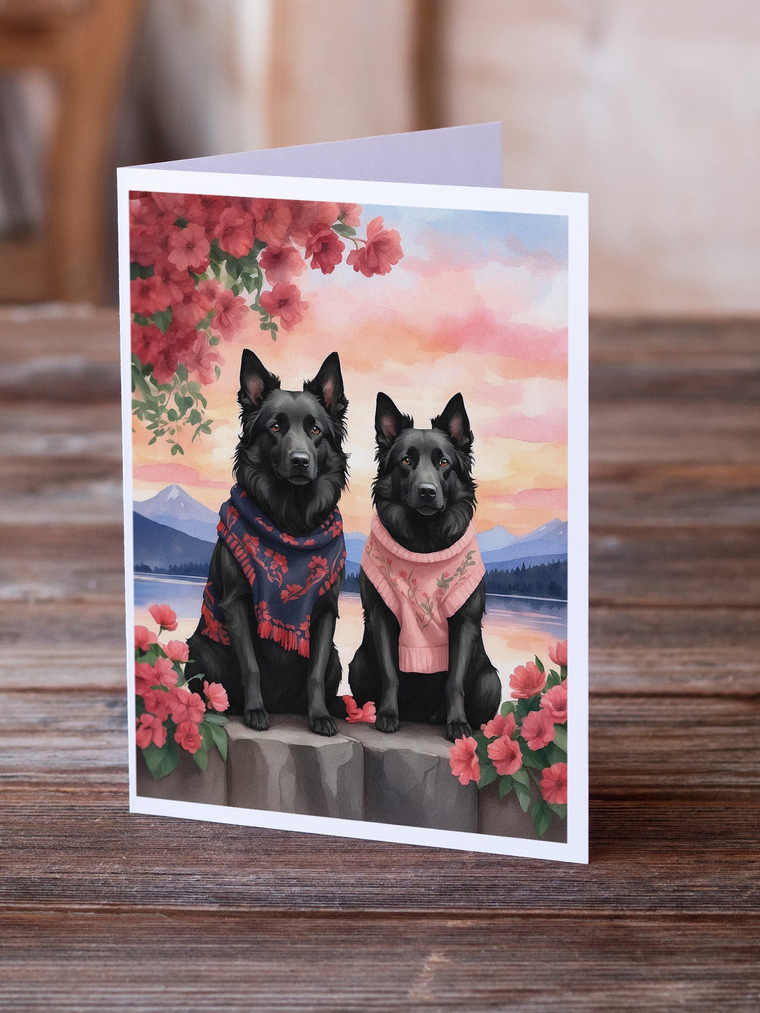 Belgian Sheepdog Two Hearts Greeting Cards Pack of 8 Blank Cards with Envelopes Whimsical A7 Size 5x7
