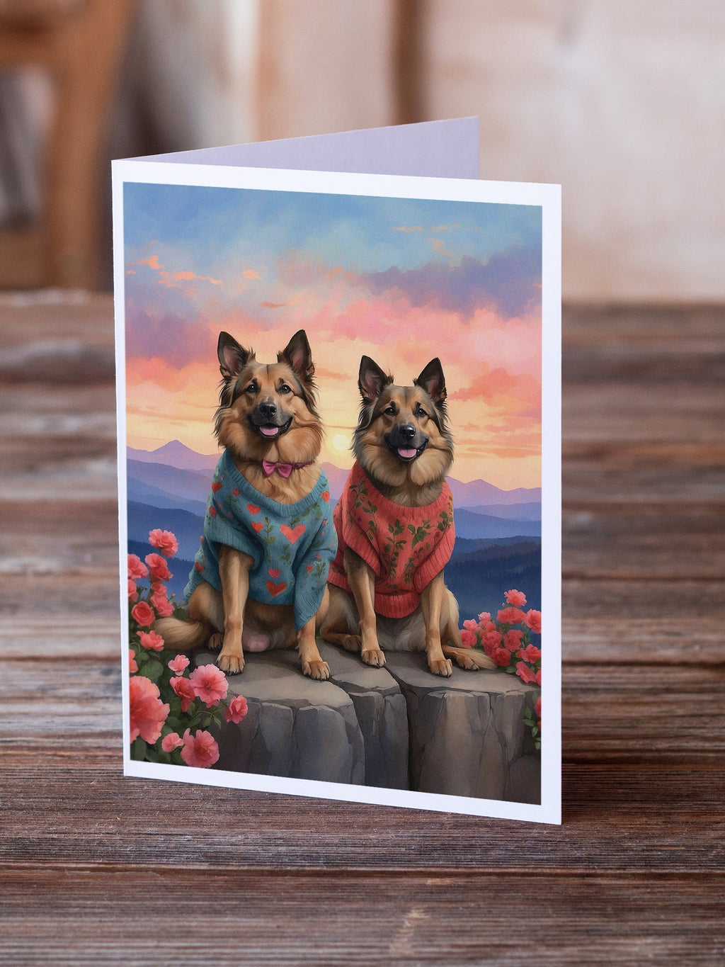 Belgian Tervuren Two Hearts Greeting Cards Pack of 8 Blank Cards with Envelopes Whimsical A7 Size 5x7
