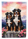 Bernese Mountain Dog Two Hearts House Flag 28x40 Porch Sleeve Pole Decorative Outside Yard Banner Artwork Wall Hanging, Polyester