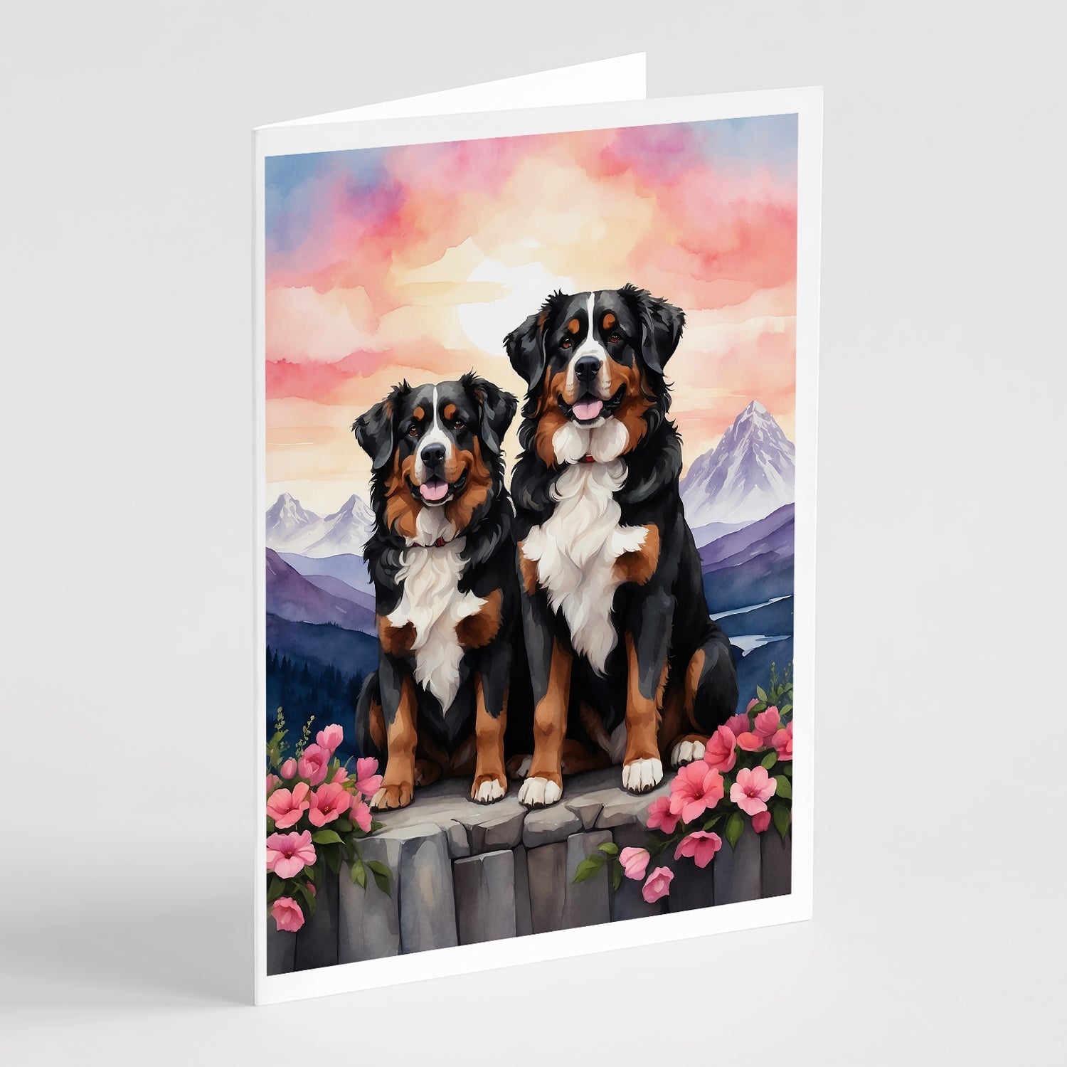 Bernese Mountain Dog Two Hearts Greeting Cards Pack of 8 Blank Cards with Envelopes Whimsical A7 Size 5x7