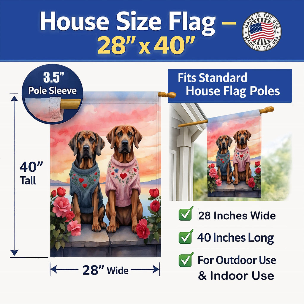 Bloodhound Two Hearts House Flag 28x40 Porch Sleeve Pole Decorative Outside Yard Banner Artwork Wall Hanging, Polyester