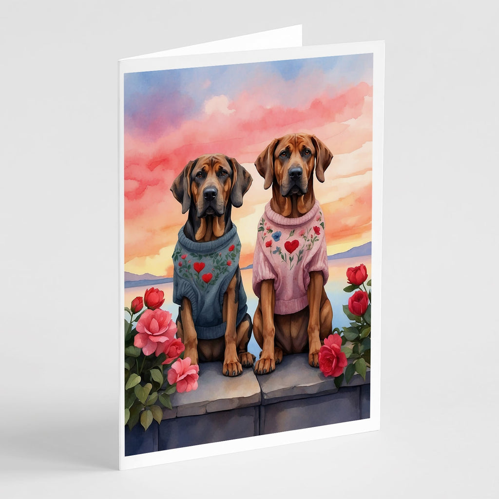 Bloodhound Two Hearts Greeting Cards Pack of 8 Blank Cards with Envelopes Whimsical A7 Size 5x7