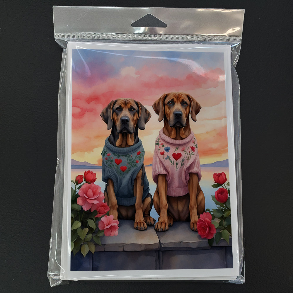 Bloodhound Two Hearts Greeting Cards Pack of 8 Blank Cards with Envelopes Whimsical A7 Size 5x7