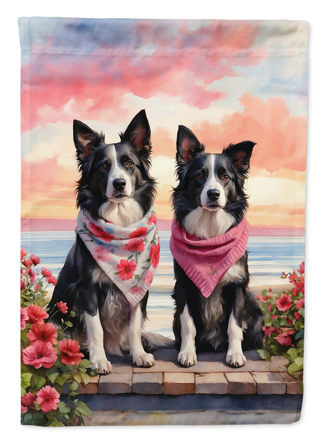 Border Collie Two Hearts House Flag 28x40 Porch Sleeve Pole Decorative Outside Yard Banner Artwork Wall Hanging, Polyester