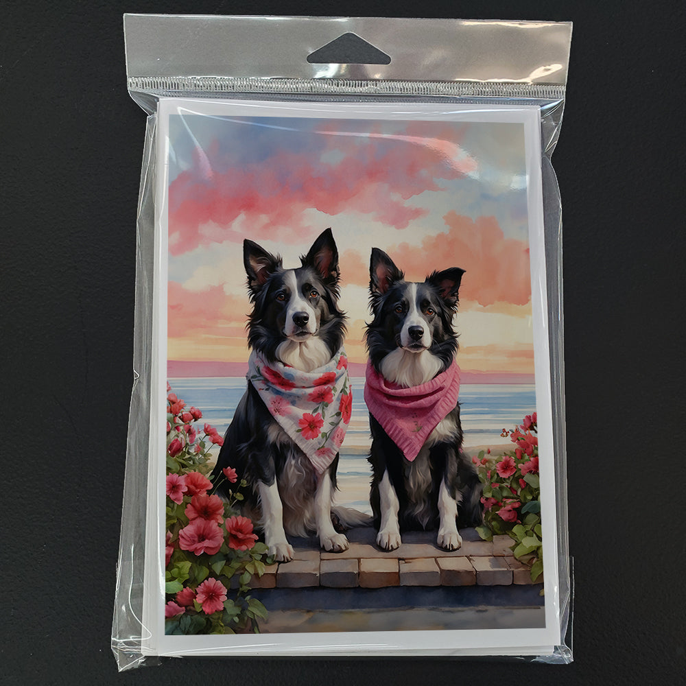 Border Collie Two Hearts Greeting Cards Pack of 8 Blank Cards with Envelopes Whimsical A7 Size 5x7