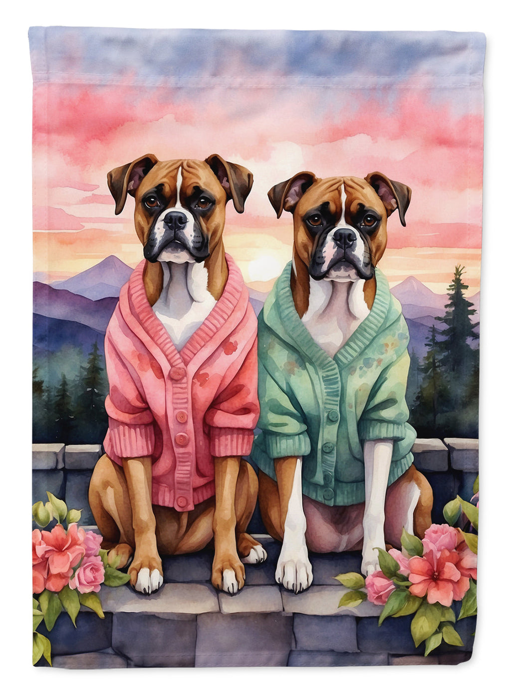 Boxer Two Hearts House Flag 28x40 Porch Sleeve Pole Decorative Outside Yard Banner Artwork Wall Hanging, Polyester