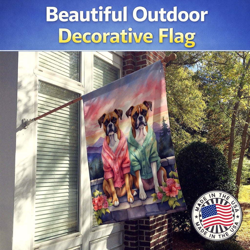 Boxer Two Hearts House Flag 28x40 Porch Sleeve Pole Decorative Outside Yard Banner Artwork Wall Hanging, Polyester