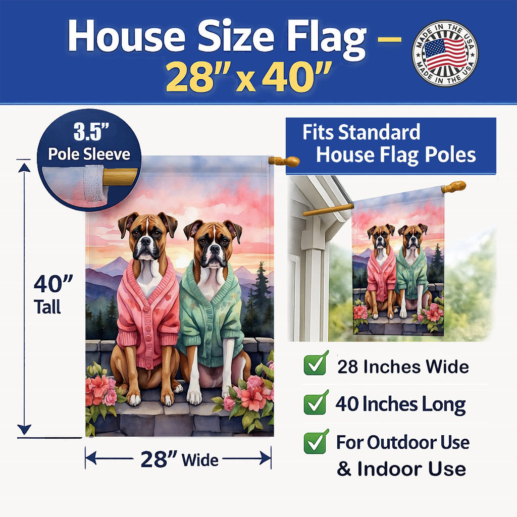 Boxer Two Hearts House Flag 28x40 Porch Sleeve Pole Decorative Outside Yard Banner Artwork Wall Hanging, Polyester