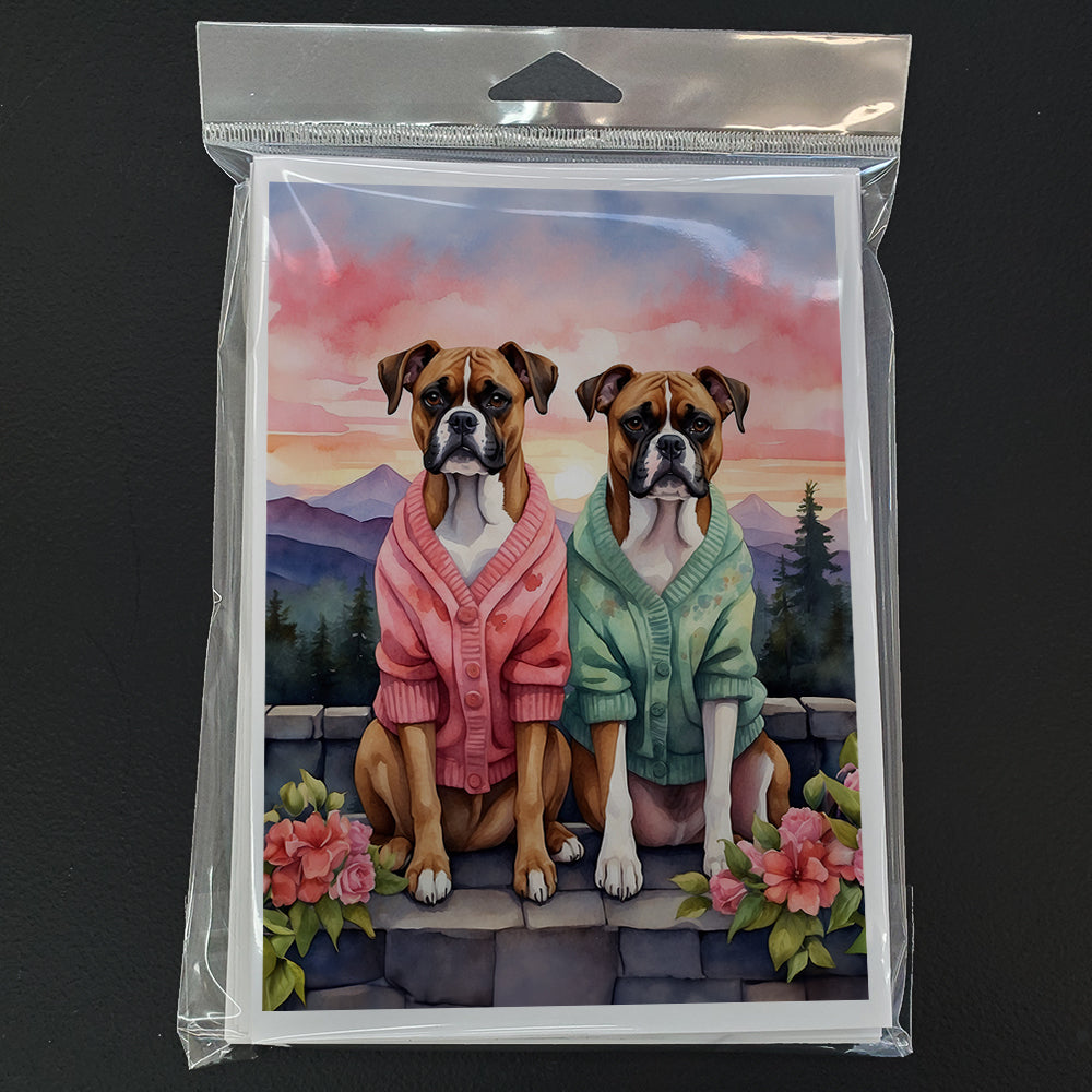 Boxer Two Hearts Greeting Cards Pack of 8 Blank Cards with Envelopes Whimsical A7 Size 5x7