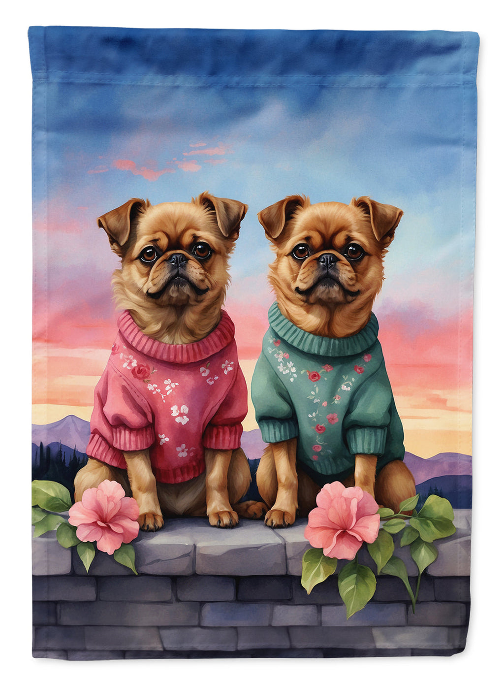 Brussels Griffon Two Hearts House Flag 28x40 Porch Sleeve Pole Decorative Outside Yard Banner Artwork Wall Hanging, Polyester