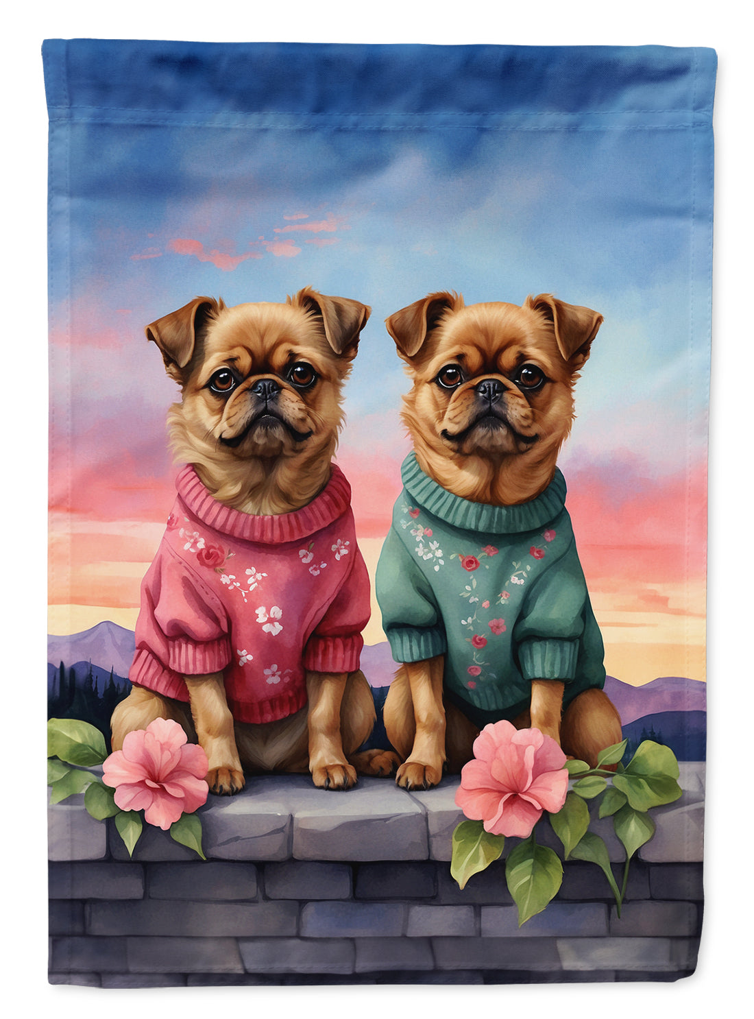 Brussels Griffon Two Hearts House Flag 28x40 Porch Sleeve Pole Decorative Outside Yard Banner Artwork Wall Hanging, Polyester