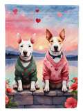 Bull Terrier Two Hearts House Flag 28x40 Porch Sleeve Pole Decorative Outside Yard Banner Artwork Wall Hanging, Polyester
