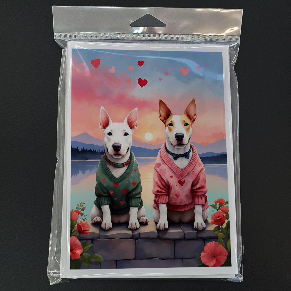 Bull Terrier Two Hearts Greeting Cards Pack of 8 Blank Cards with Envelopes Whimsical A7 Size 5x7