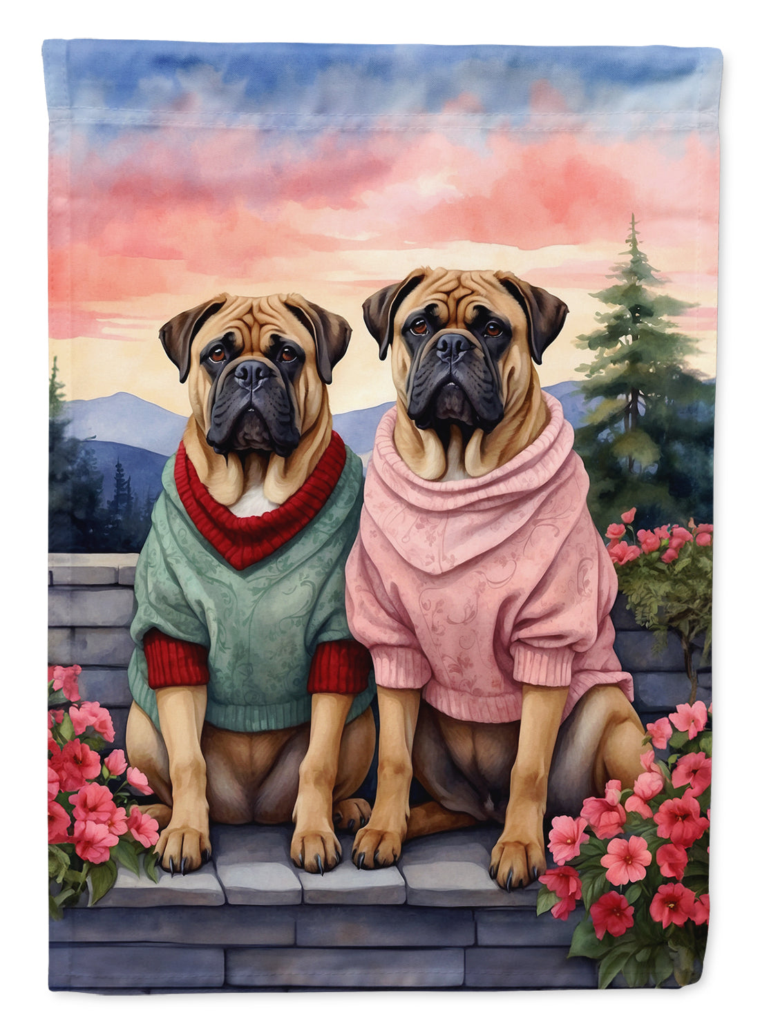 Bullmastiff Two Hearts House Flag 28x40 Porch Sleeve Pole Decorative Outside Yard Banner Artwork Wall Hanging, Polyester