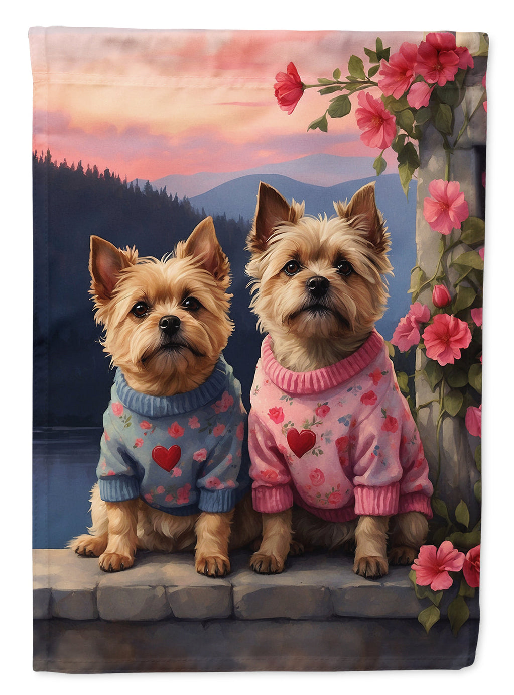 Cairn Terrier Two Hearts House Flag 28x40 Porch Sleeve Pole Decorative Outside Yard Banner Artwork Wall Hanging, Polyester