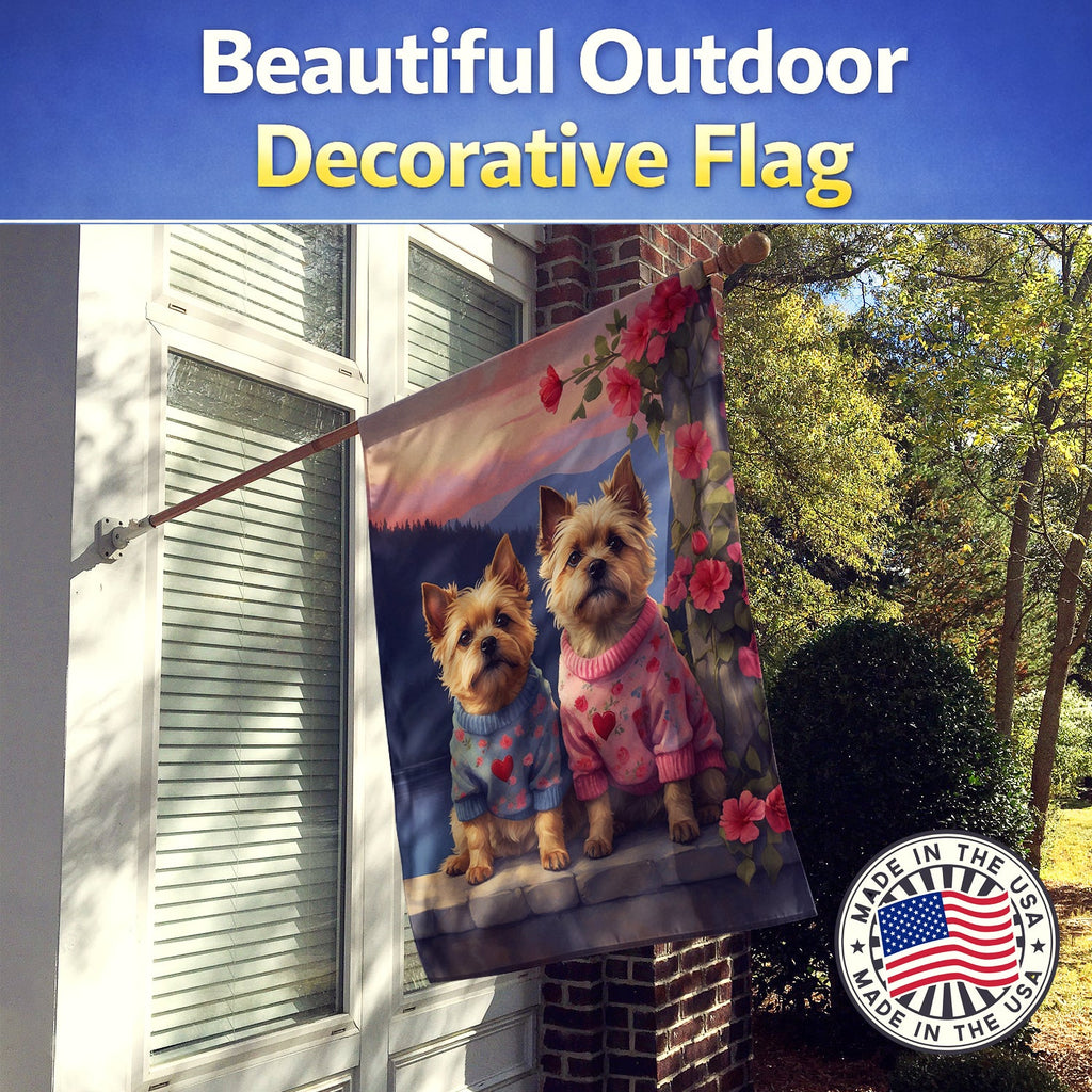 Cairn Terrier Two Hearts House Flag 28x40 Porch Sleeve Pole Decorative Outside Yard Banner Artwork Wall Hanging, Polyester