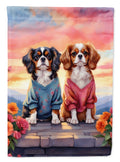 Cavalier Spaniel Two Hearts House Flag 28x40 Porch Sleeve Pole Decorative Outside Yard Banner Artwork Wall Hanging, Polyester