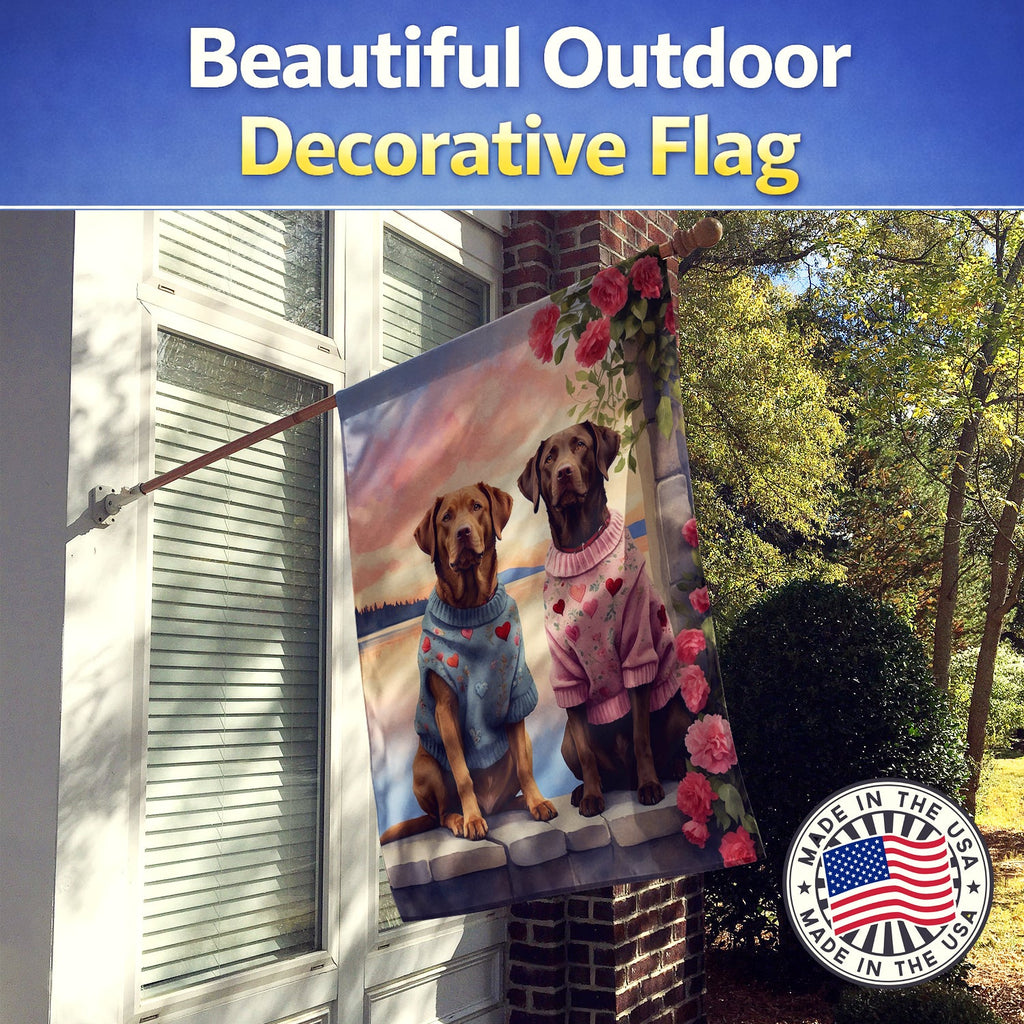 Chesapeake Bay Retriever Two Hearts House Flag 28x40 Porch Sleeve Pole Decorative Outside Yard Banner Artwork Wall Hanging, Polyester
