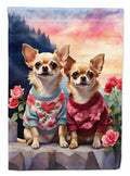 Chihuahua Two Hearts House Flag 28x40 Porch Sleeve Pole Decorative Outside Yard Banner Artwork Wall Hanging, Polyester