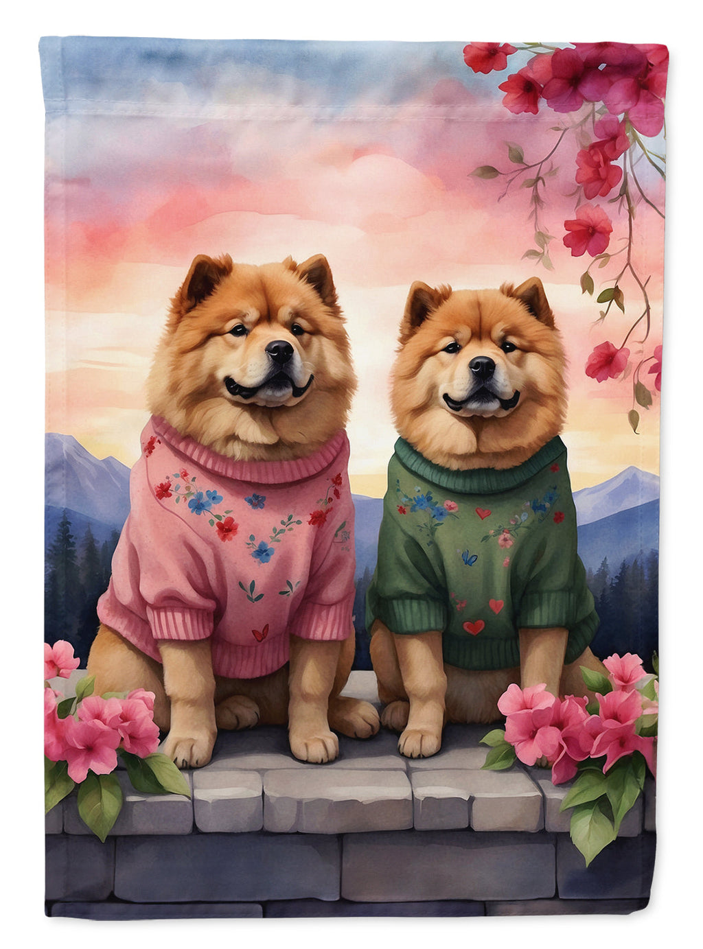 Chow Chow Two Hearts House Flag 28x40 Porch Sleeve Pole Decorative Outside Yard Banner Artwork Wall Hanging, Polyester
