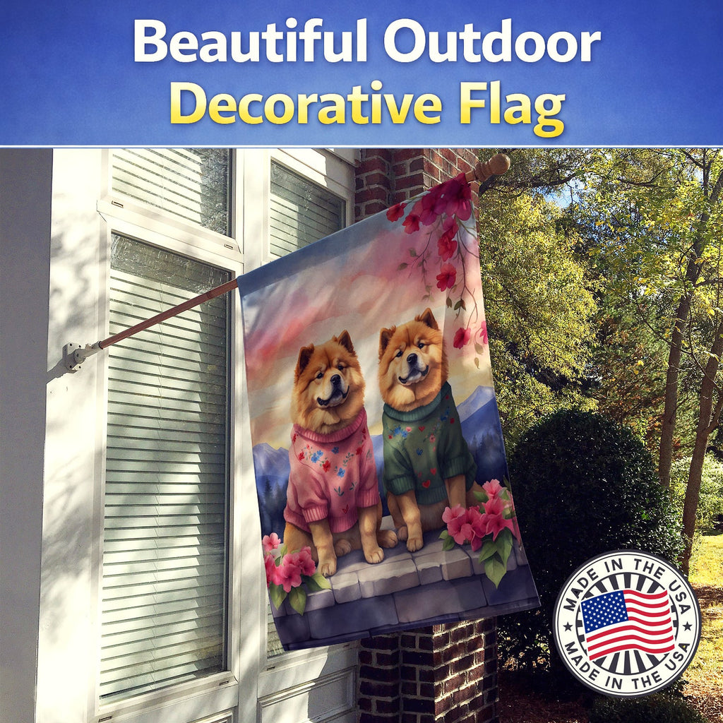 Chow Chow Two Hearts House Flag 28x40 Porch Sleeve Pole Decorative Outside Yard Banner Artwork Wall Hanging, Polyester