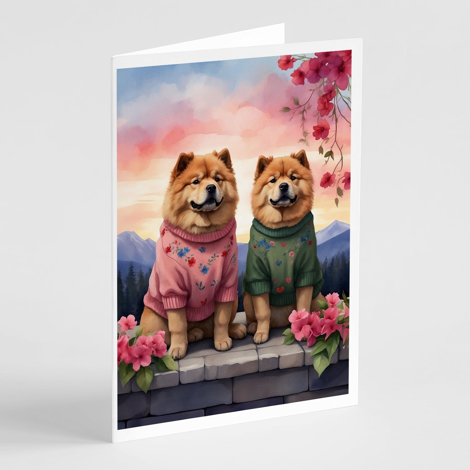 Chow Chow Two Hearts Greeting Cards Pack of 8 Blank Cards with Envelopes Whimsical A7 Size 5x7