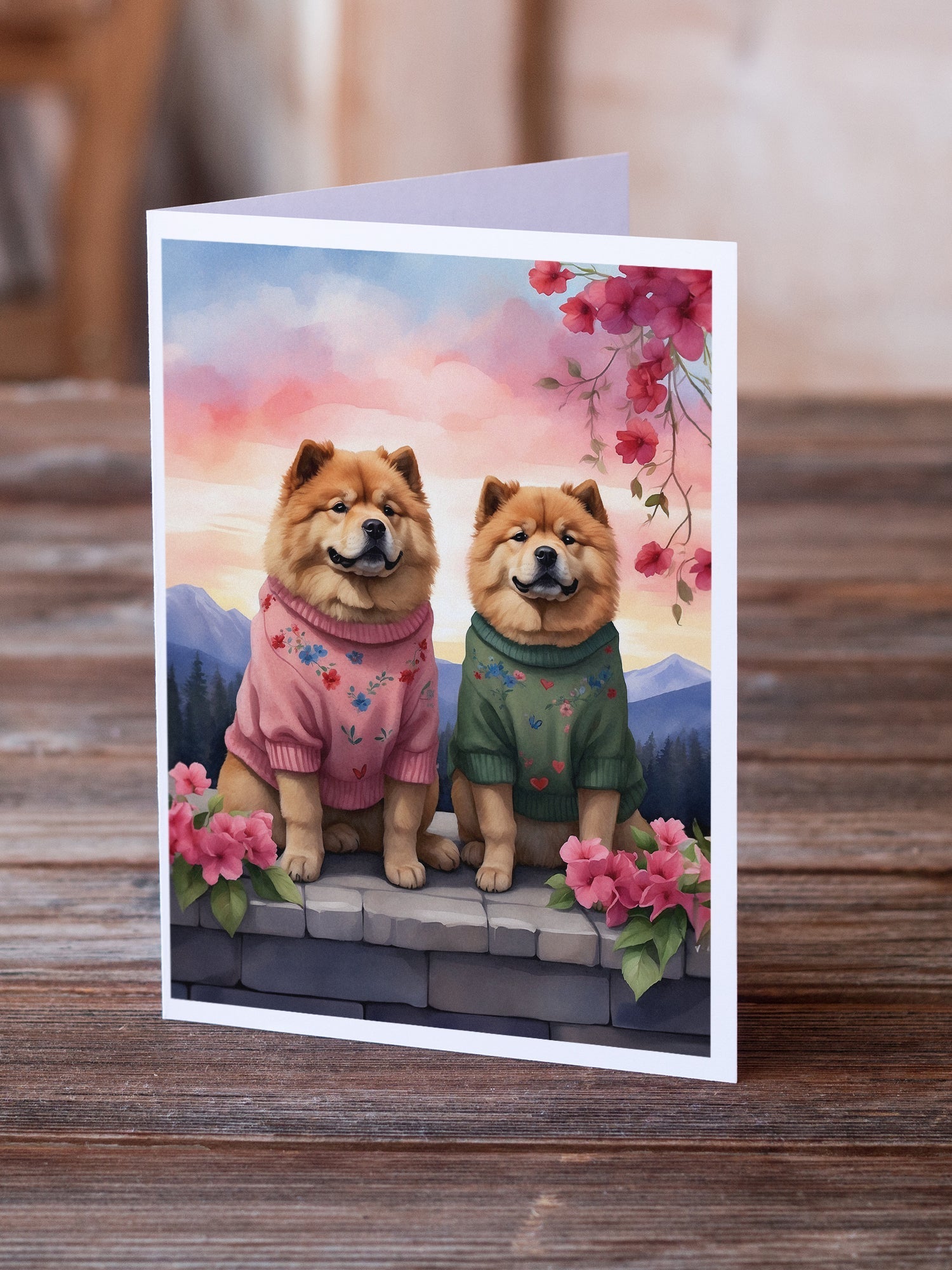 Chow Chow Two Hearts Greeting Cards Pack of 8 Blank Cards with Envelopes Whimsical A7 Size 5x7