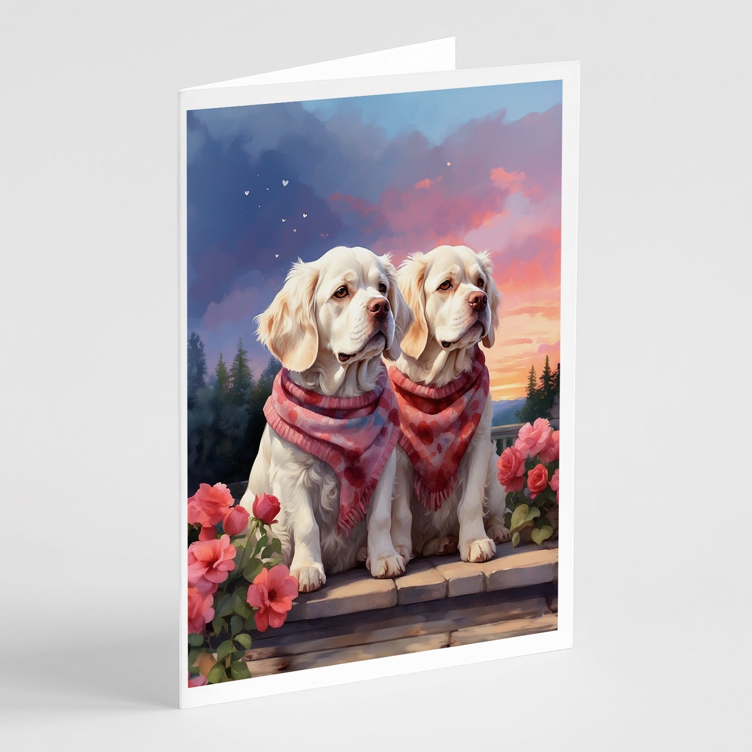 Clumber Spaniel Two Hearts Greeting Cards Pack of 8 Blank Cards with Envelopes Whimsical A7 Size 5x7