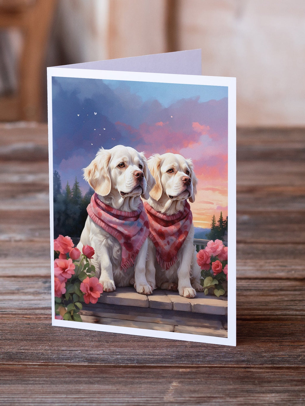 Clumber Spaniel Two Hearts Greeting Cards Pack of 8 Blank Cards with Envelopes Whimsical A7 Size 5x7