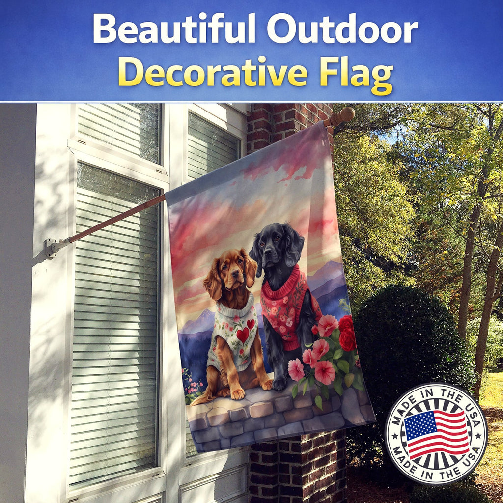 Cocker Spaniel Two Hearts House Flag 28x40 Porch Sleeve Pole Decorative Outside Yard Banner Artwork Wall Hanging, Polyester