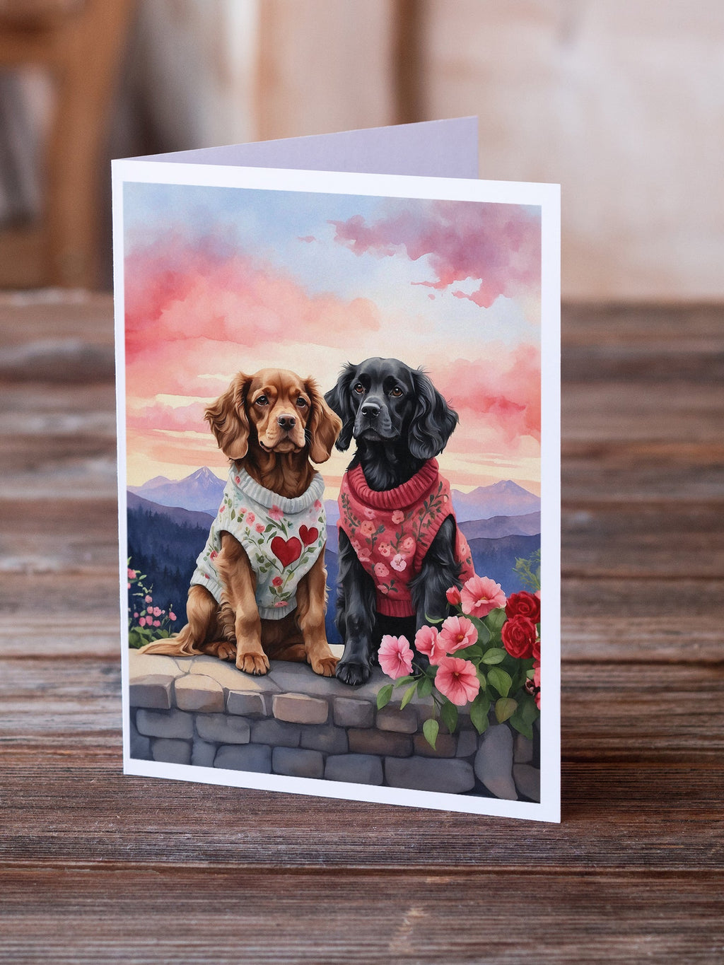 Cocker Spaniel Two Hearts Greeting Cards Pack of 8 Blank Cards with Envelopes Whimsical A7 Size 5x7