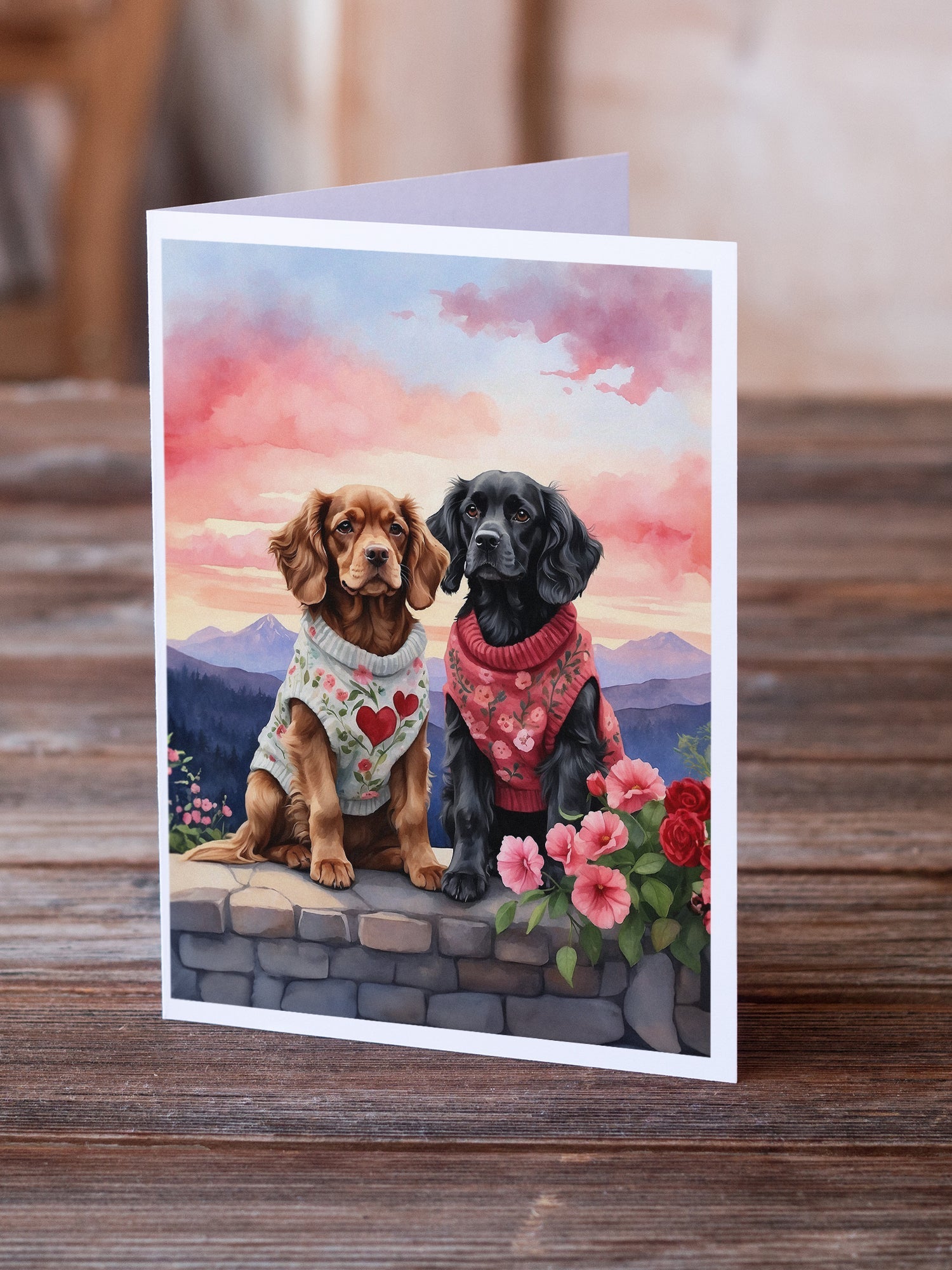 Cocker Spaniel Two Hearts Greeting Cards Pack of 8 Blank Cards with Envelopes Whimsical A7 Size 5x7